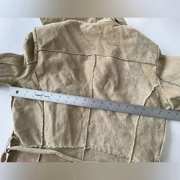 Vintage Blue Asphalt Tan 100% leather Open Front Long Coat Size M - Picture 12 of 16